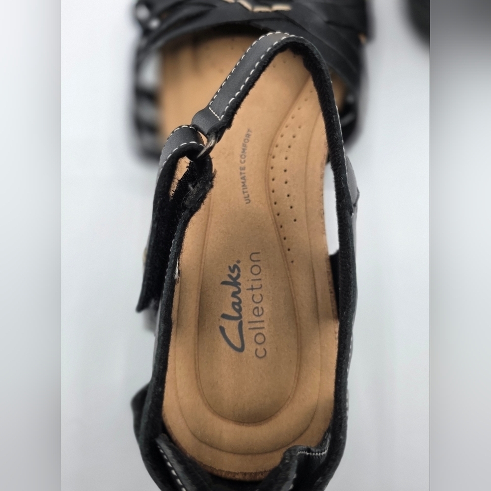 Clarks® Roseville Cove Women's Leather SandalsShoes Size 10 Black Cushioned - Picture 9 of 14